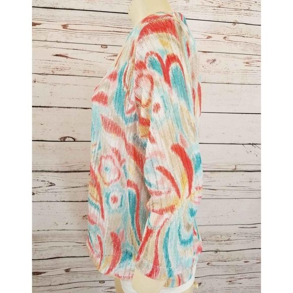 Alfred Dunner Petite open Cardigan light weight Swirl blue Orange Sz Large P - Picture 3 of 6